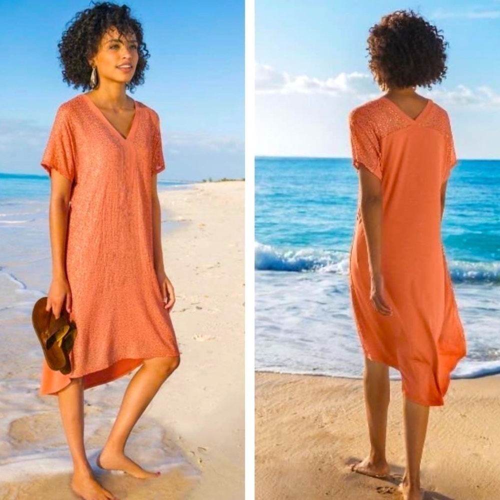 SOFT surroundings peach sequin high low hem The neck dress